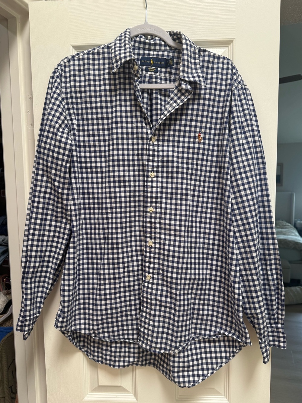 Ralph Lauren Navy and White Gingham Button-Down Shirt
